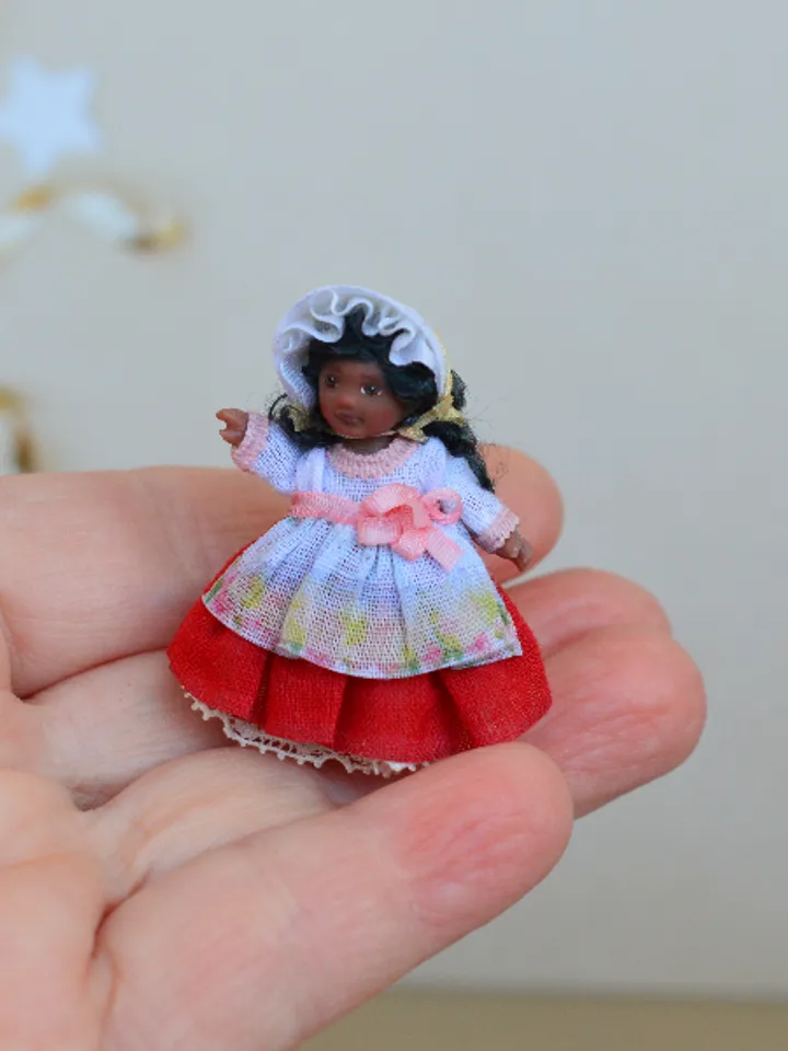 Miniature doll in 24th scales. Handmade doll toy. Miniature for dollhouse.
