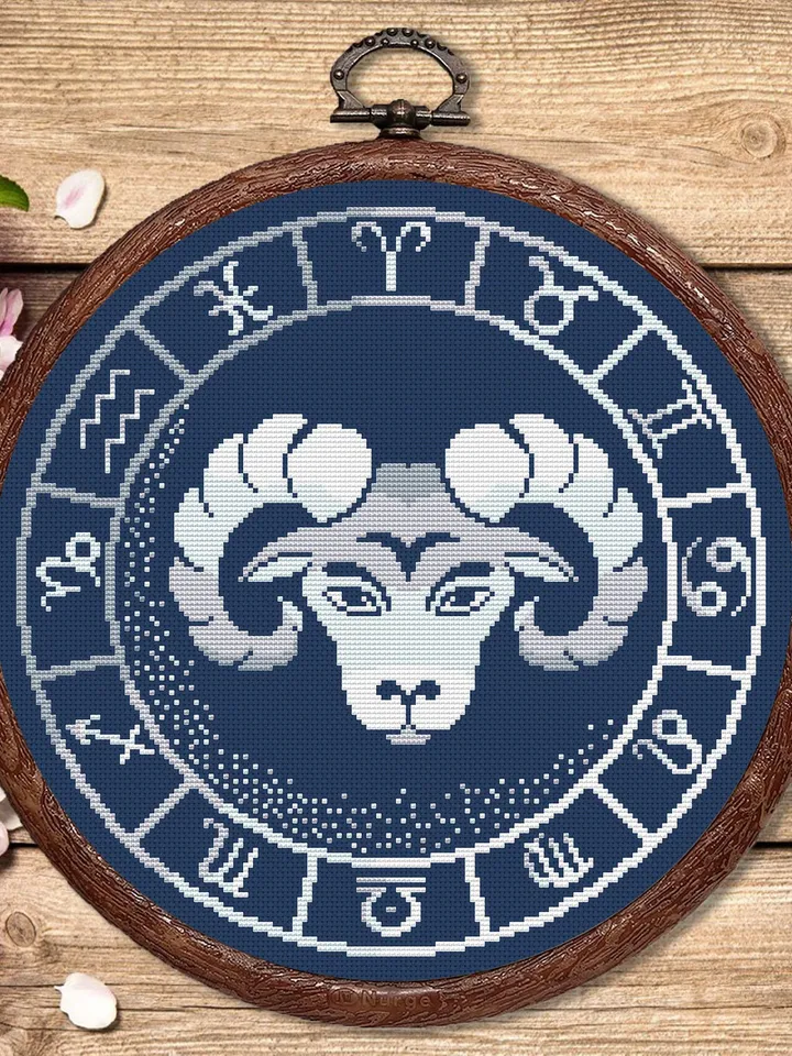 Aries Cross Stitch Pattern, Zodiac Cross Stitch, Astrology Cross Stitch, Aries Pattern, Zodiac Sign Cross Stitch, Silver Aries #zdc014