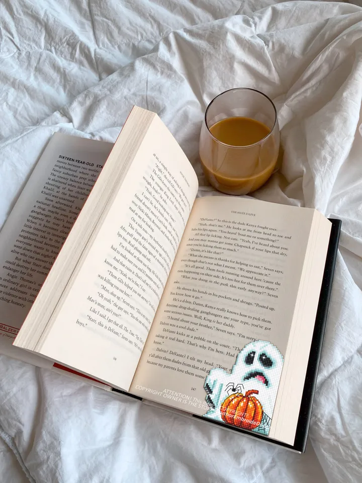 Halloween corner bookmark cross stitch pattern PDF download Spooky ghost cross stitch chart, Handmade bookmark pattern digital PDF #B343