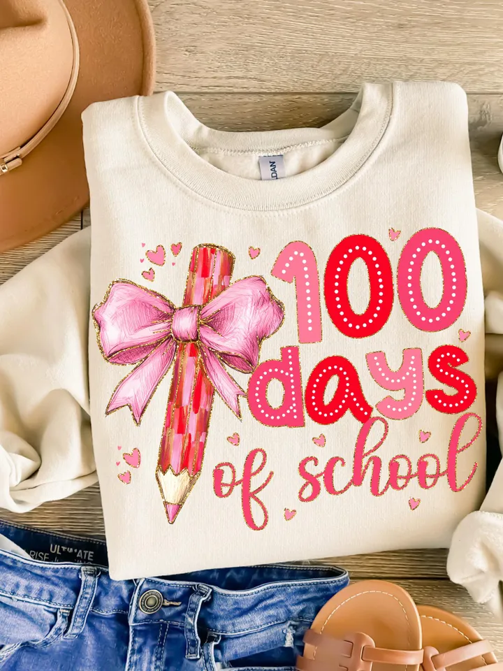 Happy 100 Days Of School Png, Coquette Bow 100 Days Png, Kids 100 Days Brighter Png, 100 Days Coquette Pencil, Teacher Png