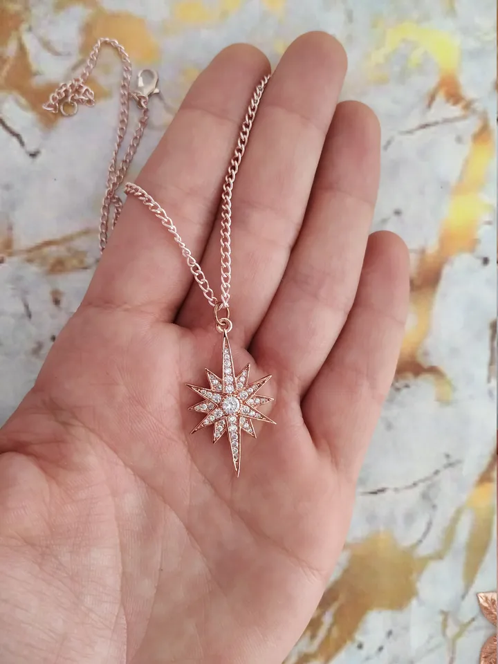 Star shaped Wedding Earrings, Rose Gold Bridal Necklace, Rose Gold Wedding Jewelry Set, Celestial Wedding Earrings , Boho Bridal Earrings