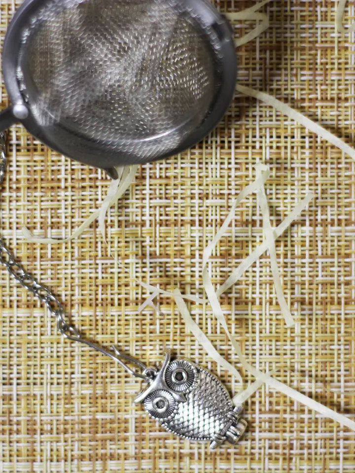 Owl tea strainer for herbal tea, Tea infuser with owl charm, Tea Steeper owl pendant, Loose leaf tea