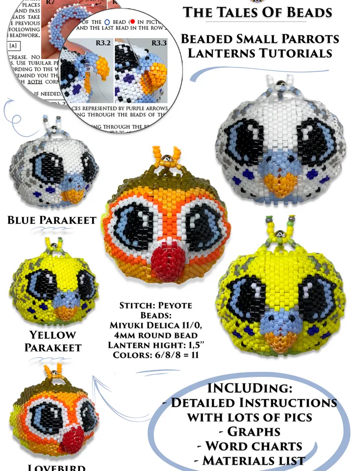 Beaded Birds Tutorials: Parrots Beading Patterns (Parakeets & Lovebird)