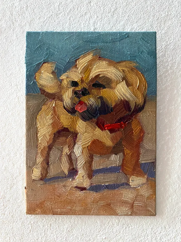 Dog oil painting original, Pet portrait artwork, Animal miniature wall art 4x6