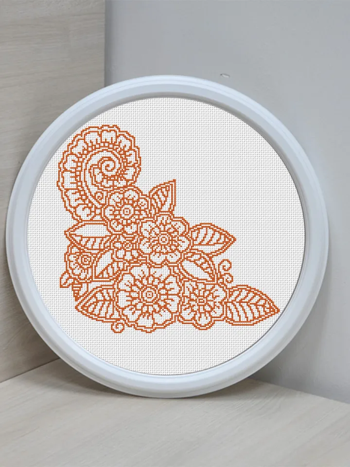 Flower mandala cross stitch pattern download PDF Flower corner cross stitch chart, Floral mandala pattern digital PDF, Flower ornament #M37