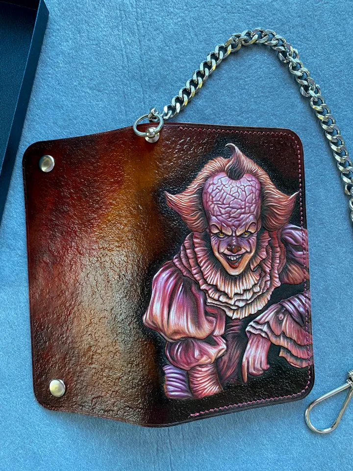 Long wallet Genuine brown leather Pennywise the Dancing Clown original handmade