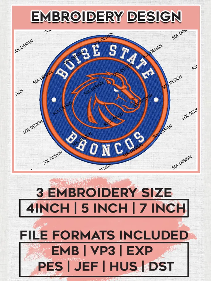 NCAA Boise State Broncos Round Logo Embroidery, NCAA Boise State Logo Embroidery files, NCAA Teams, Machine embroidery designs, Digital Download