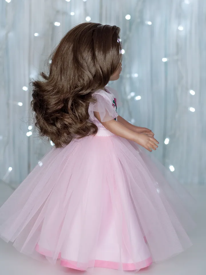 Beautiful pink fluffy dress for Paola Reina doll, Little Darling by Dianna Effner clothes, 13 inch doll clothes