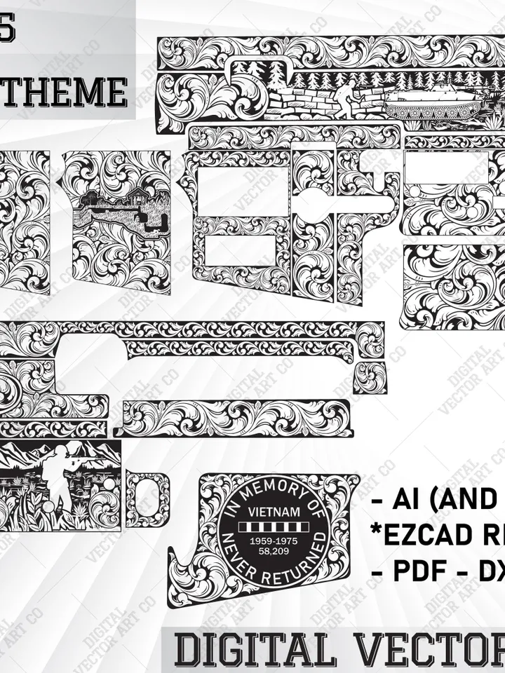 Ar15 Vietnam War Theme.fiber laser engraving svg file,svg patterns, Stippling svg,ezcad file,lightburn,engraving patterns,laser cut files.