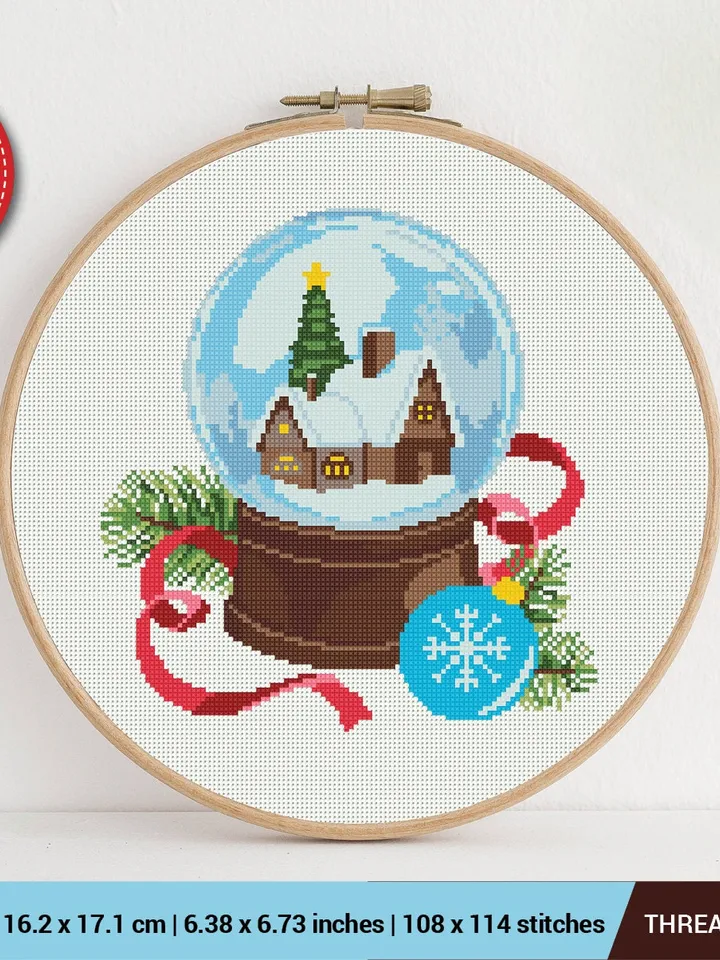 New Year Merry Christmas Snow globe Cross stitch pattern | Embroidery Pattern | Instant Download | Embroidery Designs