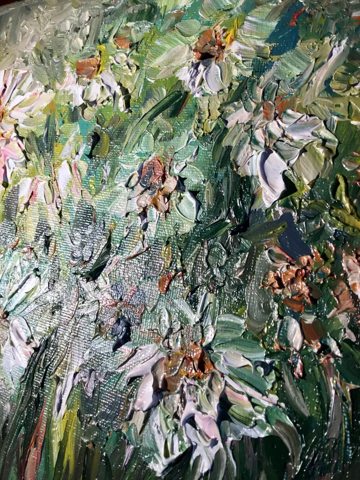 Daisies oil painting,abstract flowers original oil painting on stretched canvas,textured impasto style oil painting,flowers wall hanging