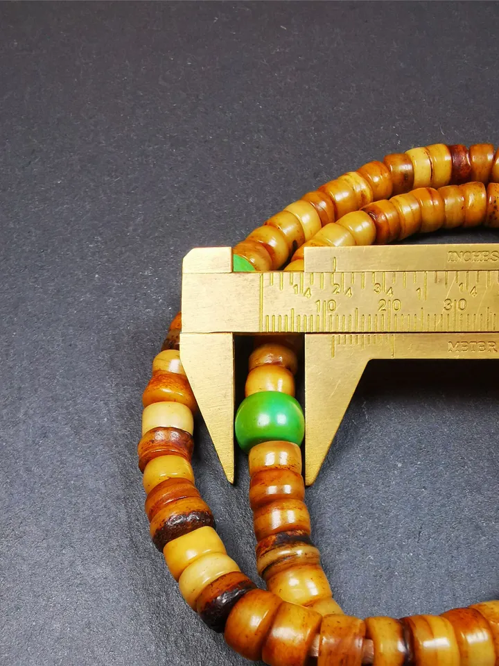 Gandhanra Old Tibetan 108 Yak Bone Mala,Prayer Beads Necklace,Rosary Beads for Meditation,Diameter 0.35", Circumference 22"