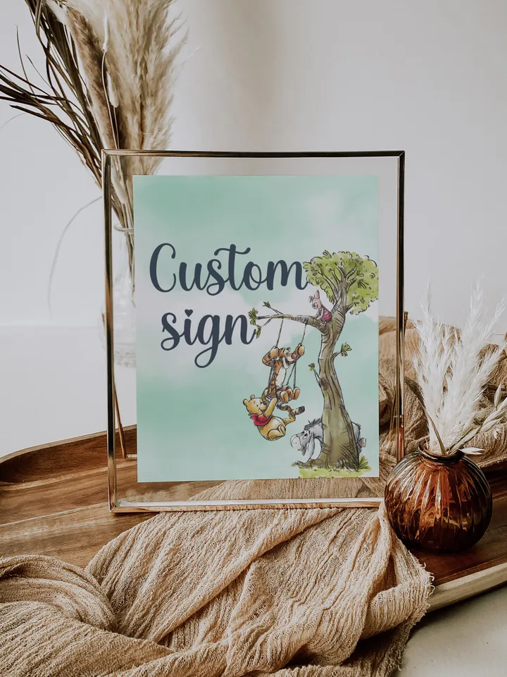 Editable Custom sign Hundred Acre Wood First Birthday party sign; Winnie the Pooh Party; Classic Pooh Party Birthday Download; wp5