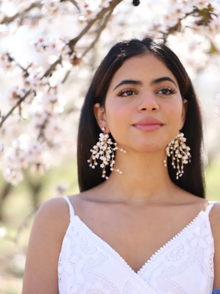 Long Boho Wedding Earrings, Pearl Bridal Earrings, Rose Gold Chandelier Wedding Earrings, Statement Bridal Jewelry, Statement Earrings