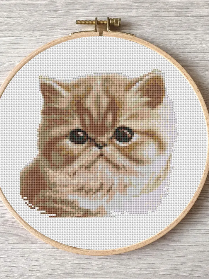 Horthair cat pattern pdf cross stitch, pets easy embroidery DIY, art 17