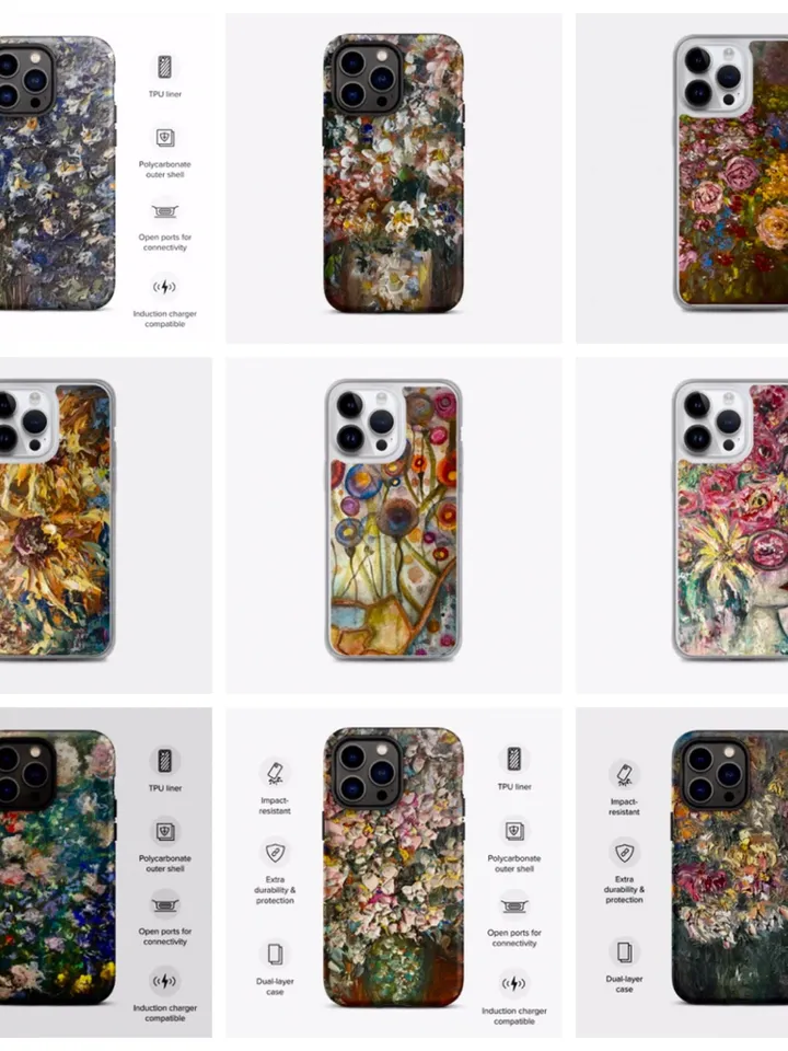 Dancing flowers Tough iPhone case made with my original mix media painting,iphone cases unique gifts for her.