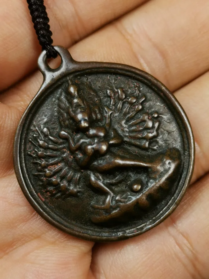 Gandhanra Antique Tibetan Thokcha Amulet,Chakrasamvara with Vajravarahi Badge, Buddhist Protector Deity Pendant,1.3&quot;