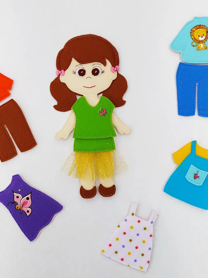 Felt doll pattern and 9 sets of clothes, Felt dress up doll pattern, Felt toy Pattern pdf for girl, Quiet book pattern, Non paper doll