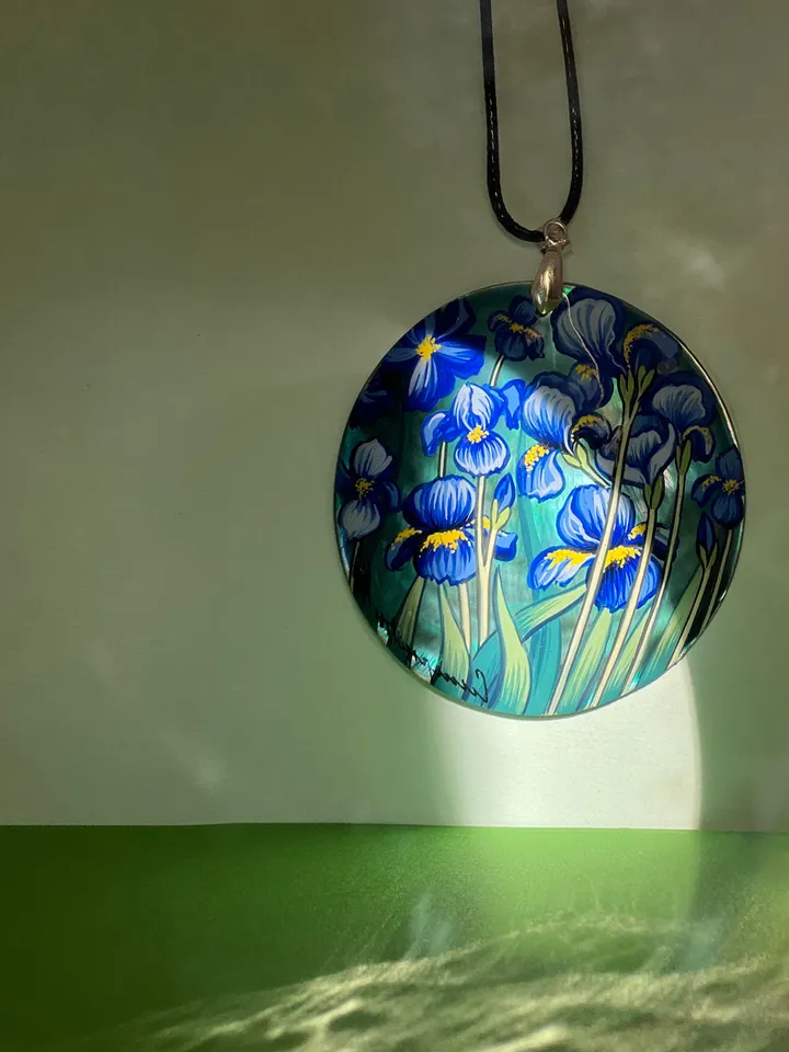 Irises by Van Gogh Pendant: Celebrate Art and Beauty with Our Exquisite Handcrafted Necklace and Sophisticated Accessory for Any Occasion