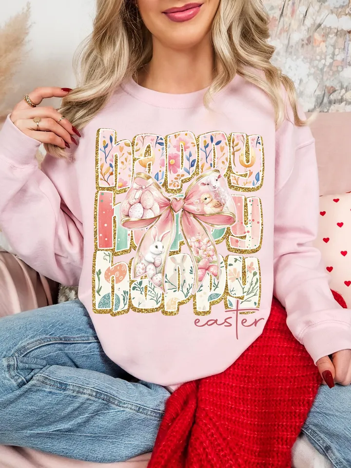 Happy Easter Coquette PNG, Retro Easter Png, Easter Bunny Png, Floral Spring Png, Pink Easter Coquette Bow Png, Easter Shirt Design