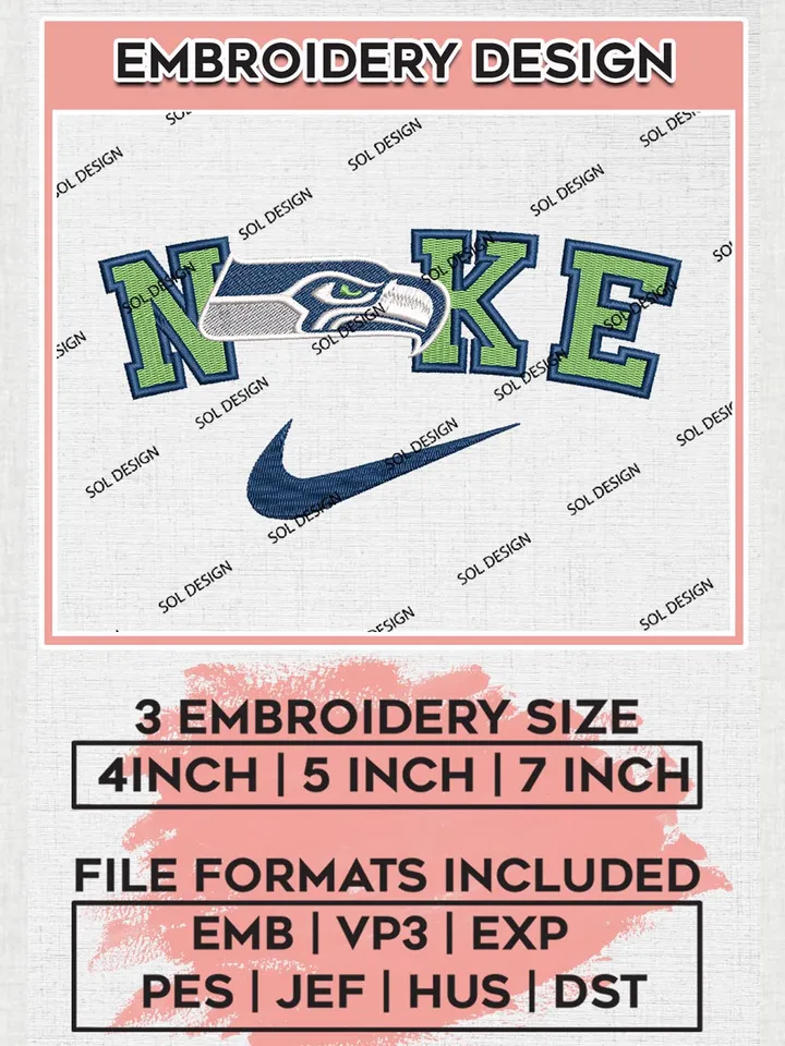 Nike Seattle Seahawks Embroidery Designs, NFL Seahawks Embroidery Designs, NFL Embroidery Designs, NFL Seattle Seahawks Machine Embroidery Design, Digital Download