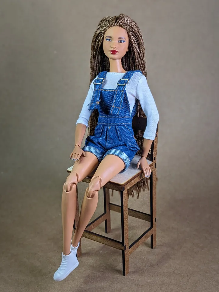 Dark blue denim jumpsuit shorts for 1/6 scale fashion female dolls