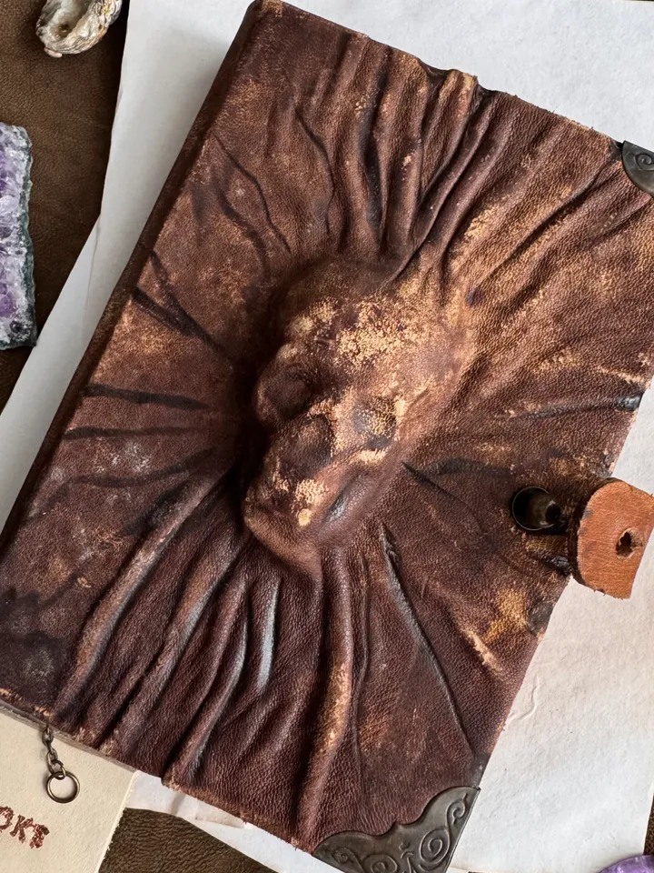 Leather Grimoire, Book of Shadows, Leather Skull Notebook