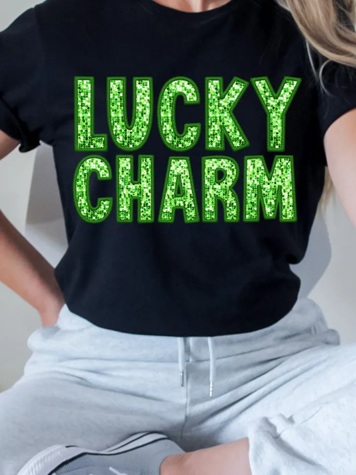 Sparkly Faux Sequins St Patricks Day Lucky Charm Png, Lucky Faux Glitter Embroidery Design, Lucky png, St Paddys Day Png, Trendy St Patricks
