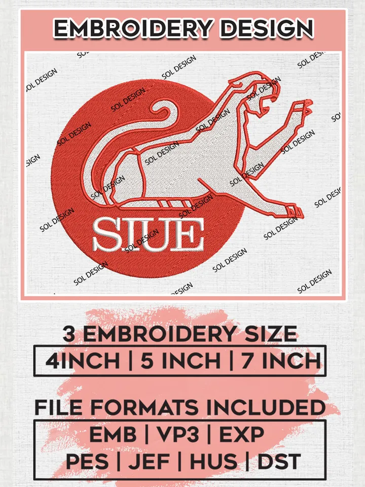 SIU Edwardsville Cougars Team Logo Embroidery Design Files, NCAA SIU Edwardsville Cougars Machine Embroidery, NCAA Teams, 3 sizes, NCAA Machine embroidery designs, Digital Download
