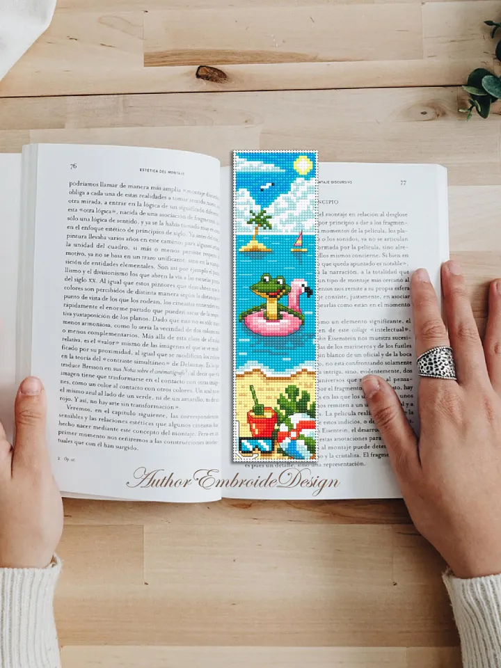 Beach bookmarks cross stitch pattern PDF download Funny frog cross stitch chart Summer bookmark set pattern digital PDF Beach vacation #B456