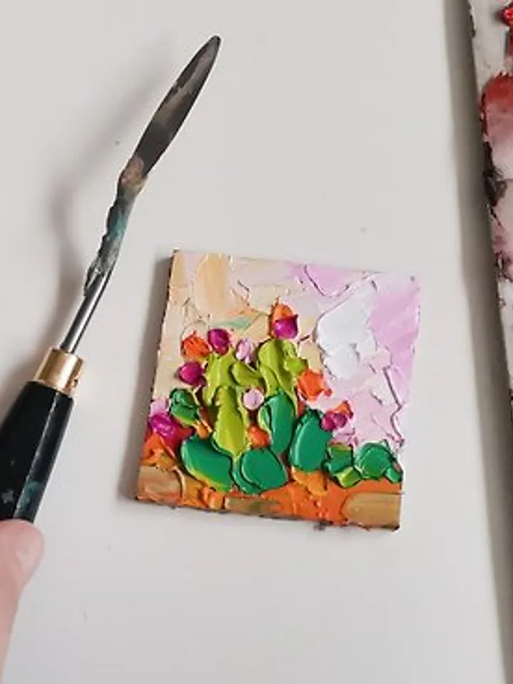 Cactus Painting 油畫原作 Texas Original Art 手工油畫 Impasto Oil Painting by Verafe