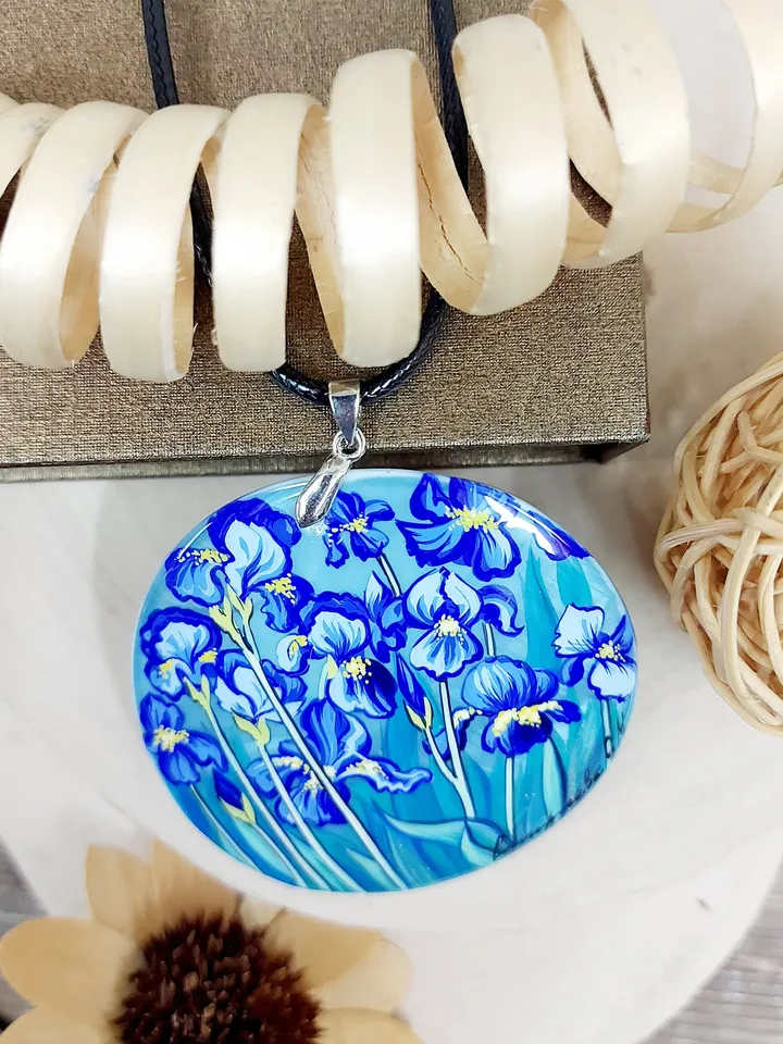 Irises by Van Gogh Pendant: Celebrate Art and Beauty with Our Exquisite Handcrafted Necklace and Sophisticated Accessory for Any Occasion