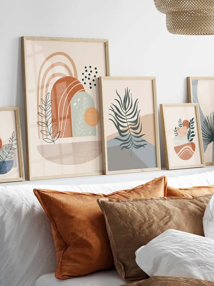 Boho Wall Art Bundle, Mid Century Art Prints, Modern Wall Decor, Collage Posters, Set of 12, Digital PRINTABLE Natural Wall Decor