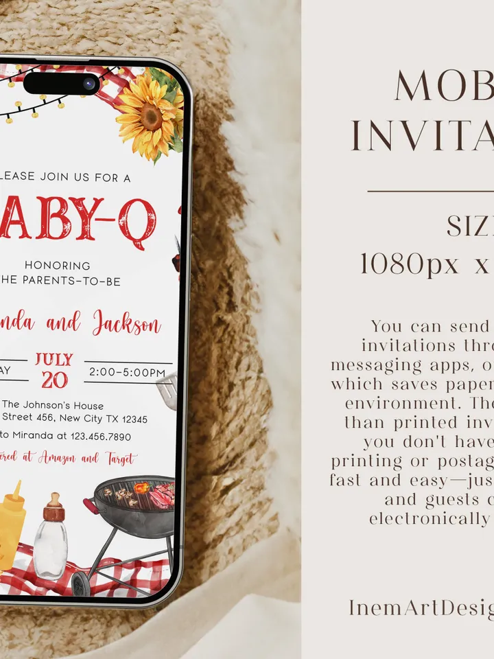 BBQ Baby Shower Invitation, Baby-q Baby Shower Invite, Backyard Baby Shower, BBQ Party Baby Sprinkle Invitation, Editable Template BBQ03