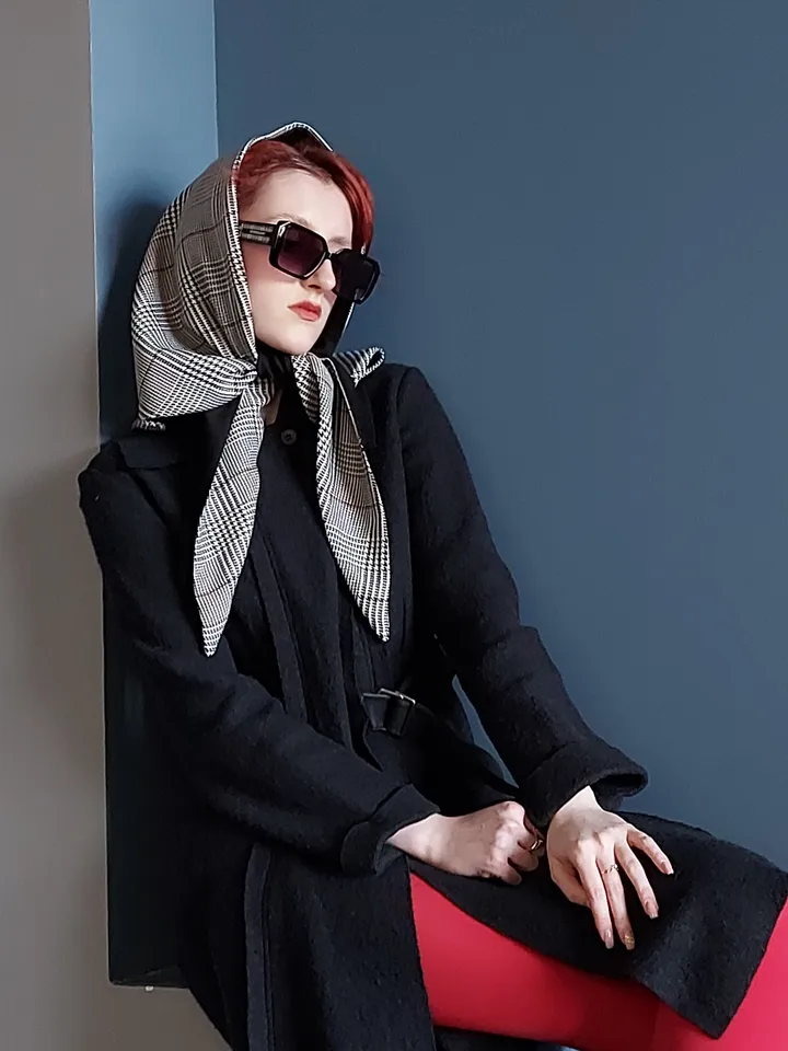 Wool headscarf double, neck scarf checkered, spring women's headwear, fashion accessory
