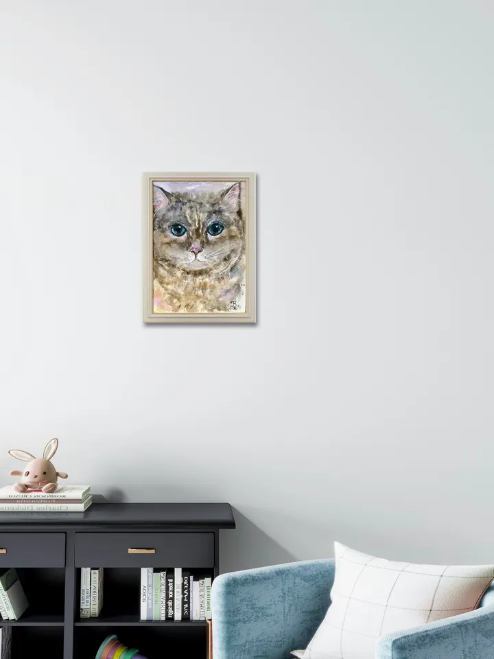 Fat grey cat original painting,watercolor original wall art,watercolor animals painting,cat lovers gifts,cat small original artwork,gift