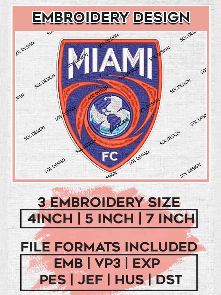 USLC Miami FC Logo Embroidery Designs, USLC Miami FC Embroidery Design, USLC Embroidery Design Files, USLC Logo, 3 sizes, Machine embroidery Files, Digital Download
