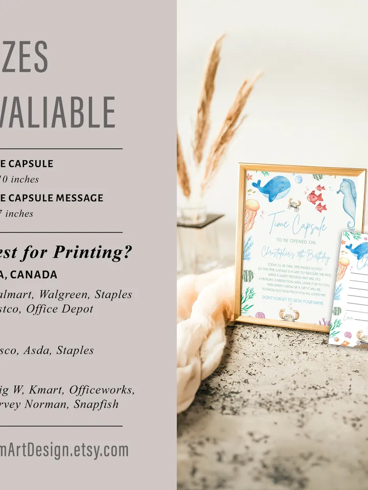 Under the Sea Time Capsule, 1st Birthday Time Capsule Sign, Time Capsule Template, Oneder the Sea 1st Birthday Decorations Girl I107