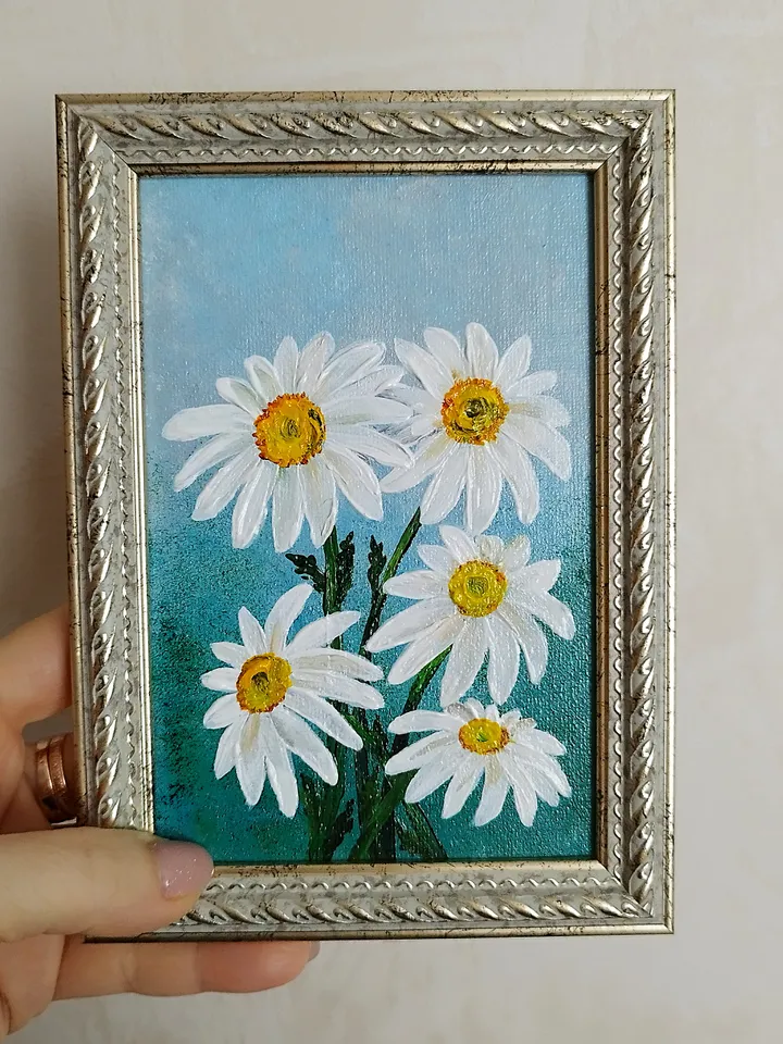 Daisies Small Painting Art Impasto Wall Decor
