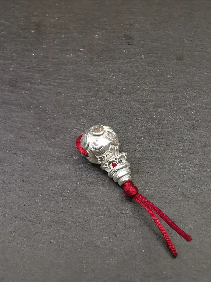 Gandhanra Handmade Tibetan Guru Bead,T-drilled 3-Hole Bead for Prayer Bead,Sterling silver Connector Bead for Mala Accessories