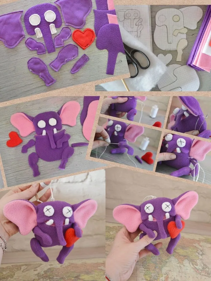 PDF Plush Toy Pattern β Fleece Elephant with Heart Softie