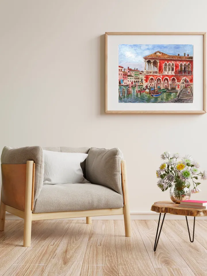 Venice Wall Art Handmade Print Venetian Landscape Travel Painting Venice Canal Italy Art Italian Art Work Watercolor Landscape Travel Art