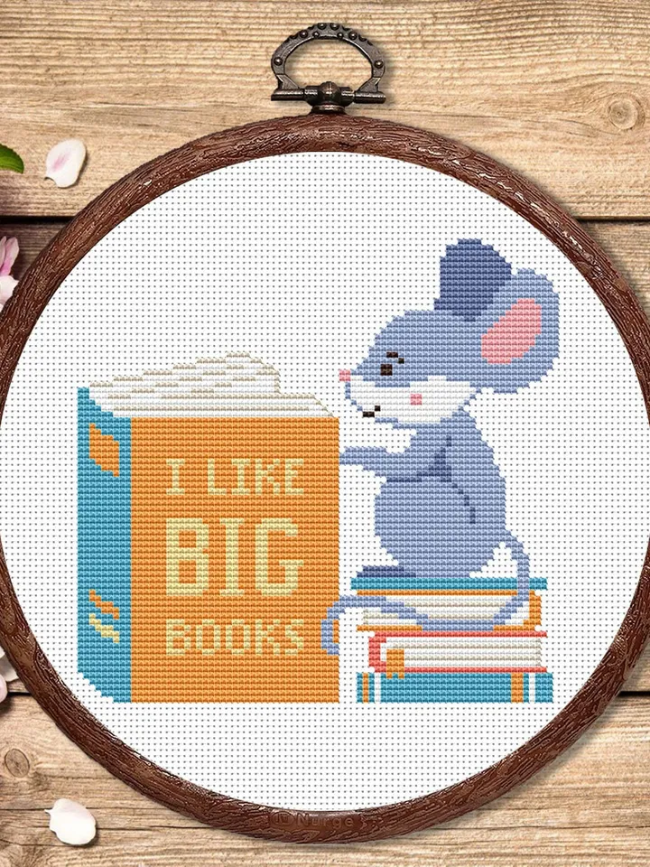 I Like Big Books Cross Stitch Pattern, Mouse Cross Stitch Pattern, Books Cross Stitch Pattern, Books Patterns #qt004