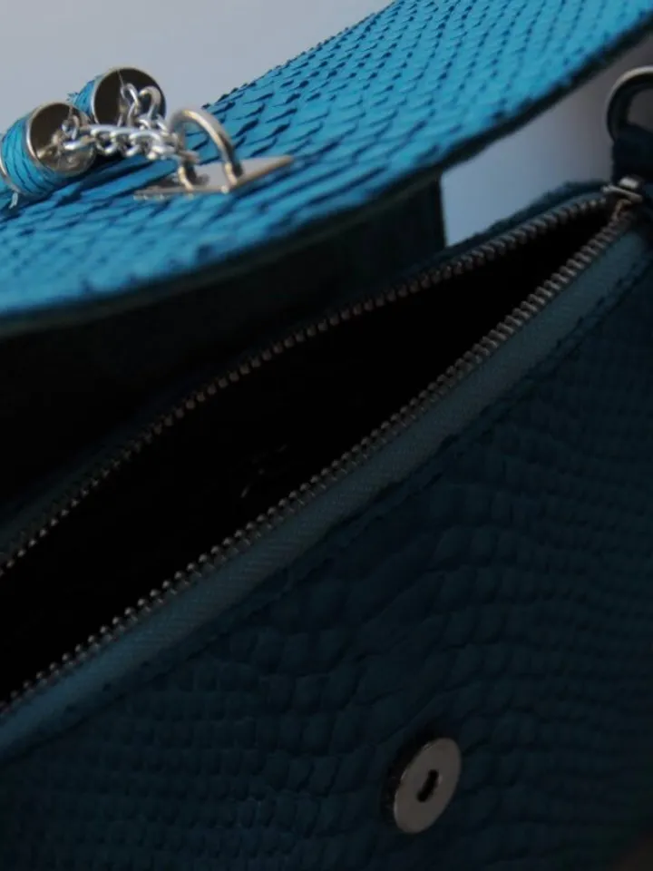 Genuine python skin crossbody turquise tassel womens bag / exotic leather bags / designer leather handmade purse / chain shoulder bag