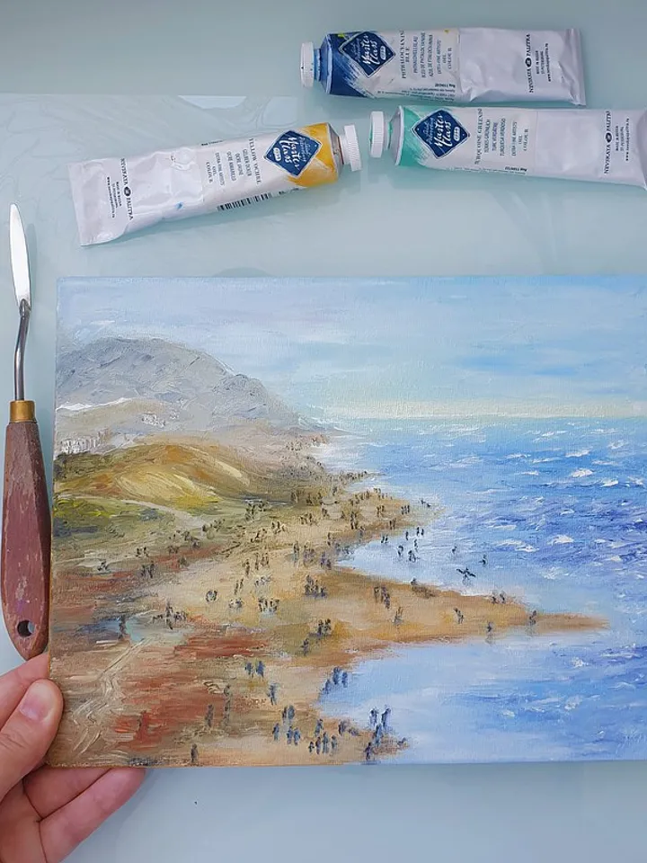 Beach People Painting Seascape Original Art Coastal Wall Art Oil Painting Canvas