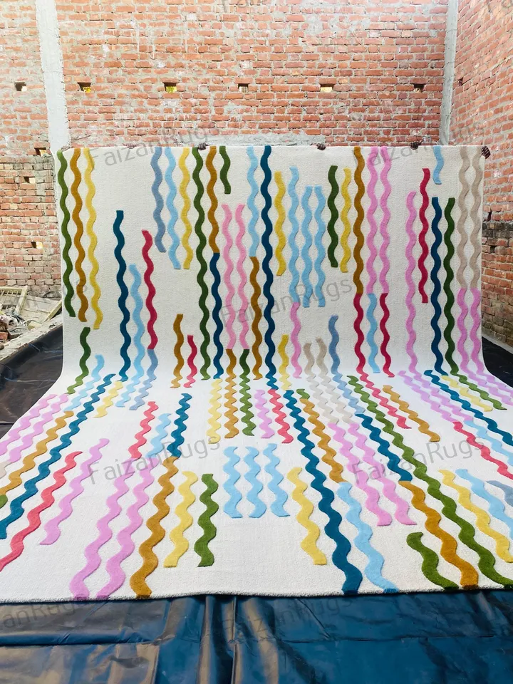 Buy Multi Color Rug Hand Tufted Modern Rug Handmade Wool Carving Rug Large Area Home Rug for Living Dining Bedroom 10x10 8x10 9x12 10x14