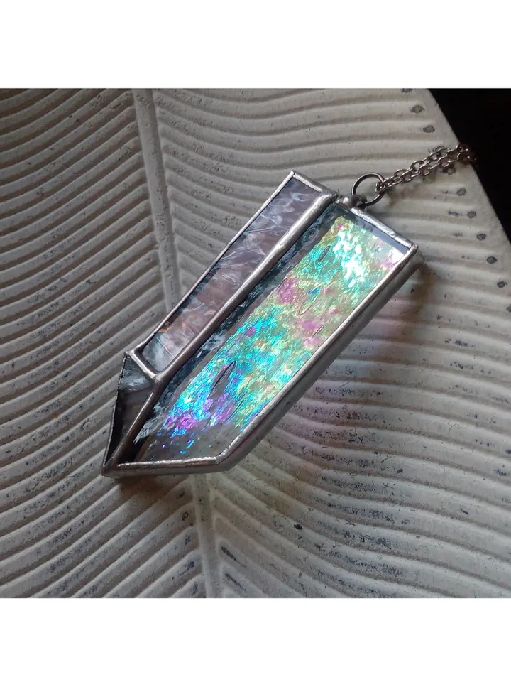 Glass crystal, semi precious stone imitation, simple stained glass, iridescent stained glass, Minimalist necklace