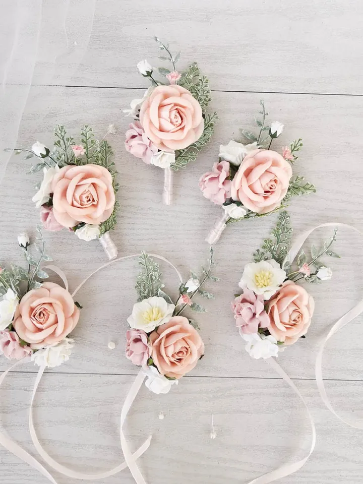 Blush Boutonniere, Blush pink wedding, Silk paper flowers, Rose Boutonniere, Wedding boutonniere for men