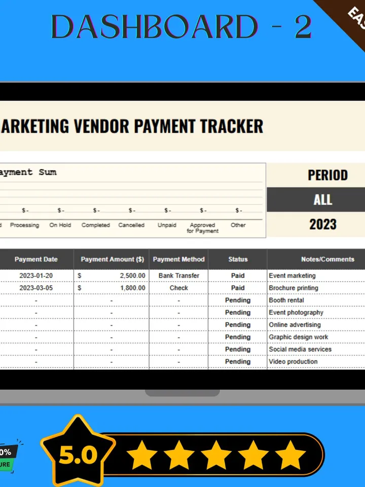 Marketing Vendor Payment Tracker Template, Editable Google Sheets, Vendor Payment Management Tool for Business