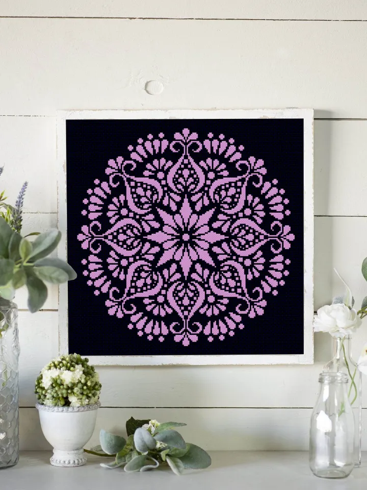 Flower mandala cross stitch pattern download PDF, Monochrome mandala pattern digital PDF, Easy floral ornament cross stitch chart #M109